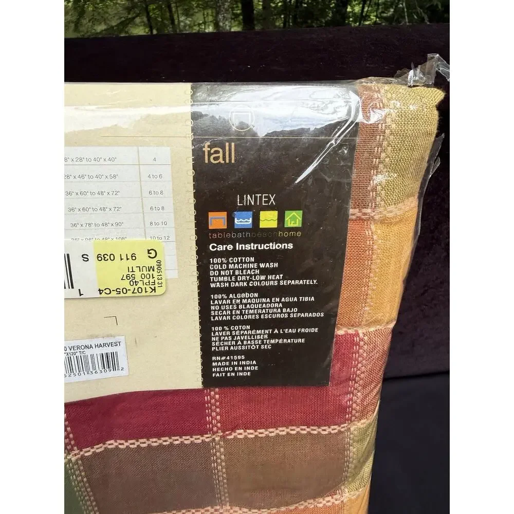 Lintex 100% Cotton Plaid Tablecloth Thanksgiving Dobby Plaid 60”X 120” NEW
